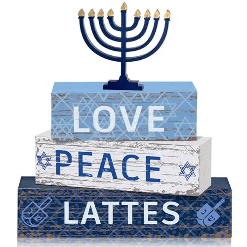 Geelin 4 Pcs Hanukkah Wooden Table Decorations for Home - style: Peace