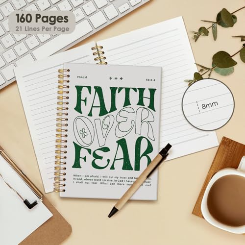 Faith Over Fear Christian Notebook, Bible Journal, Prayer Journal for Women & Men, Church Notes Journal, Scripture Hardcover Spiral Notebook 5.5x8.3 in - color: Faith over fear