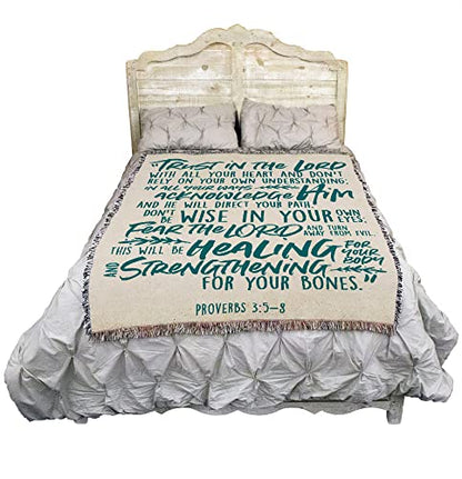 Pure Country Weavers Trust in the Lord Blanket - Scriptures - Proverbs 3:5-8 - Religious Gift Tapestry Throw Woven from Cotton - Made in the USA (72x54) - color: Proverbs 3:5-8, size: 72" x 54"
