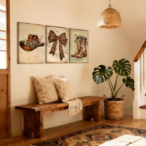 NCCXNCC 3Pcs Western-style Boots, Hats, and Bow Tie Wall Art 12x16 Inch - color: Western Cowboy Hat, size: 12×16inch