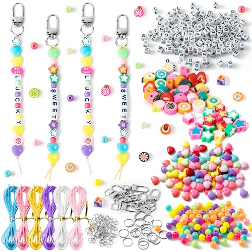 WATINC DIY Bead Keychain Kit, Macaron Letter Beads Key Chain Craft, 696Pcs