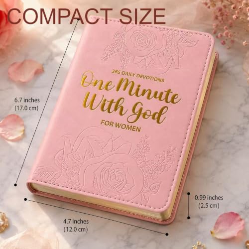 One Minute With God 365 Daily Devotional Journal for Women,Prayer Journal for Women, Pink Premium Leather Cover