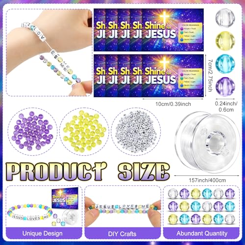 Unittype 24 Sets 2026 VBS DIY Crafts Illumination Bracelet Making Kit 2026 Illumination DIY Jesus Loves Me Bead Wristband Craft Kit with Bible Lesson Cards for Sunday School Classroom Party Gifts