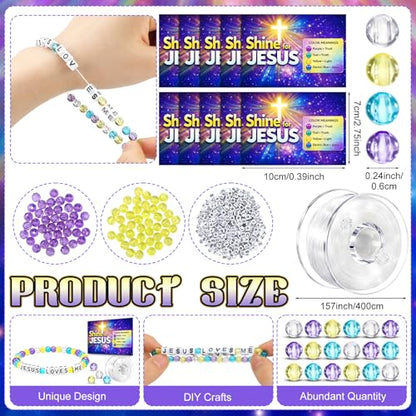 Unittype 24 Sets 2026 VBS DIY Crafts Illumination Bracelet Making Kit 2026 Illumination DIY Jesus Loves Me Bead Wristband Craft Kit with Bible Lesson Cards for Sunday School Classroom Party Gifts