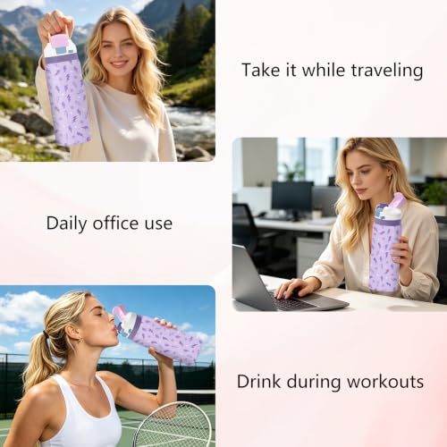 Purple 32oz Insulated Water Bottle, Women Gift, Handle and 2-in-1 Lid, 1PCS - color: Lightning-Purple
