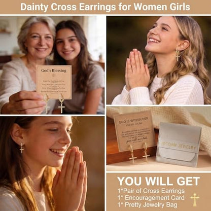 Dangle Cross Earrings for Women Teen Girls Baptism Jewelry Gifts - style: God's Blessing