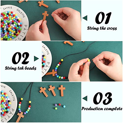 Kathfly 261 Pcs Wood Cross Necklace, Sunday School Crafts for Kids, Brown - color: Brown