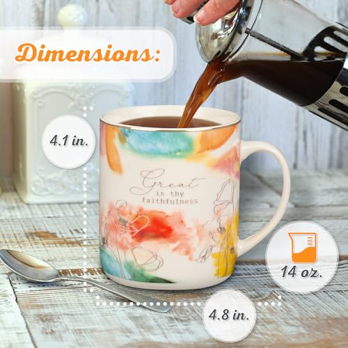 Christian Art Gifts Pastel Floral Ceramic Bible Verse Coffee Mug for Women - color: Multi/Thy Faithfulness