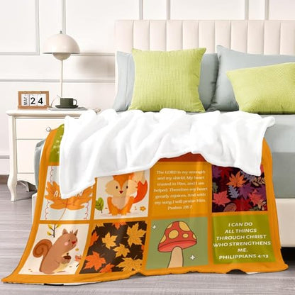 Custom Name Fall Blanket Autumn Soft Cozy Harvest Blanket for Verse Blankets with Inspirational Thoughts and Prayers Religious Boys Girls Kids Adults Halloween Christmas Birthday Christian Gifts - color: Autumu-01