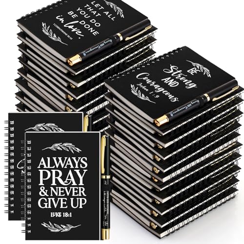 Kosiz 100 Pcs/ 50 Set Christian Gift Bulk Spiral Notebook and Pen, Black - color: Black