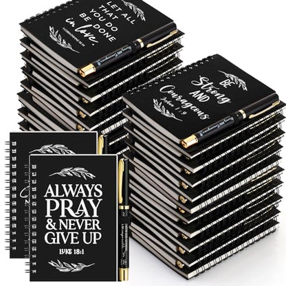 Kosiz 60 Pcs/30 Set Christian Gift Bulk Spiral Notebook and Pen, Black - color: Black