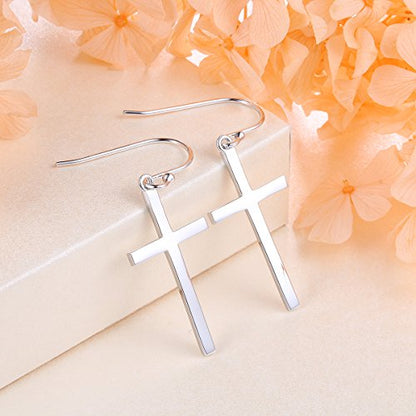 DAOCHONG S925 Sterling Silver Cross Dangle Earrings Religious Jewelry