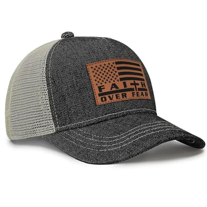 Jesus Hat Christian Gifts for Men American Flag Hats Faith Over Fear Hat Fathers Day Christmas Birthday Gifts for Friend - color: Charcoal-grey