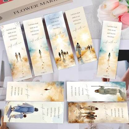 Wxiben Christian Jesus Bookmarks Gifts - 100 Pcs Bible Verse Paper Bookmarks Wallk with Me Scripture Book Markers Page Clip Faith Gift for Women Men Book Lovers Bible Study Church Reading Supplies - color: Christian Jesus