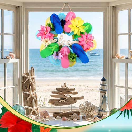 Cinnvoice Beach Slippers Wreath Artificial Front Door Wreath - style: Beach Slippers