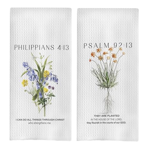 Christian Kitchen Towels Set - Christian Dish Towels for Kitchen, Bible Verse Scripture Decorative Hand Towels for Bathroom, I Can Do All Things Through Christ,16x24 Set of 2 - color: Christian Kitchen Towels1