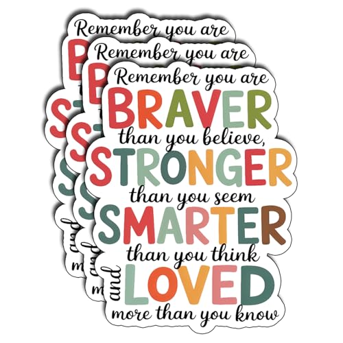 (3Pcs) Remember You are Braver Stronger Smarter Loved Sticker Inspirational Quote Vinyl Waterproof Decal for Women Teens Kids Laptop Tumbler Journal Motivational Gifts Size 3" x 2.3" - color: Remember You Are Braver Than You Believe