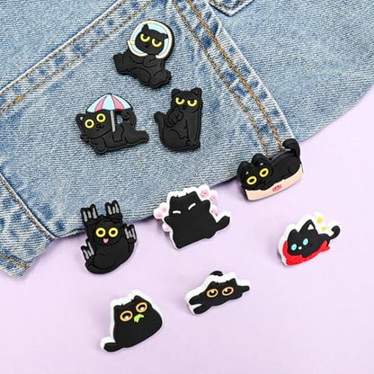 Cute Pins Bulk, Funny Lapel Badge Pins Rubber Brooch Pins for Backpacks, Hats, Bags - style: Black cat-30PCS