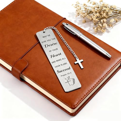 Graduation Gifts Bible Bookmark with Cross Charm - Psalm 20:4 "Make All Your Plans Succeed Christian Verse Book Mark Gift for Women, Son, Daughter - Inspirational Stainless Steel Book Marker with Box - style: BM031 Psalm 20:4 Make All Your Plans Succeed