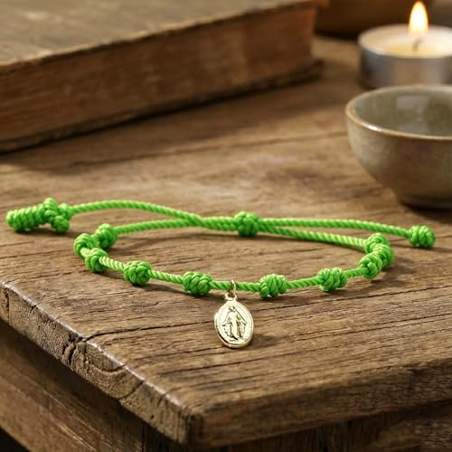 10 Knots Lucky Protection Rope Cross Bracelet For Women Men, Handmade Good Jesus Pendant Charm Amulet Adjustable Christian Pulsera Decenario String Jewelry, Daily Friendship Gift - color: Jesus Green