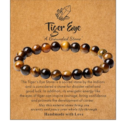 XIANNVXI Crystal Bracelet for Women Men 8 mm Natural Stone Beaded Bracelets Cat Bracelets Cross Bracelets Heart Bracelelt Jewelry for Women Birthday Gifts Stretch Bracelet - color: D - Tigers Eye