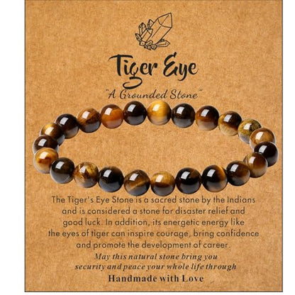 XIANNVXI Crystal Bracelet for Women Men 8 mm Natural Stone Beaded Bracelets Cat Bracelets Cross Bracelets Heart Bracelelt Jewelry for Women Birthday Gifts Stretch Bracelet - color: D - Tigers Eye