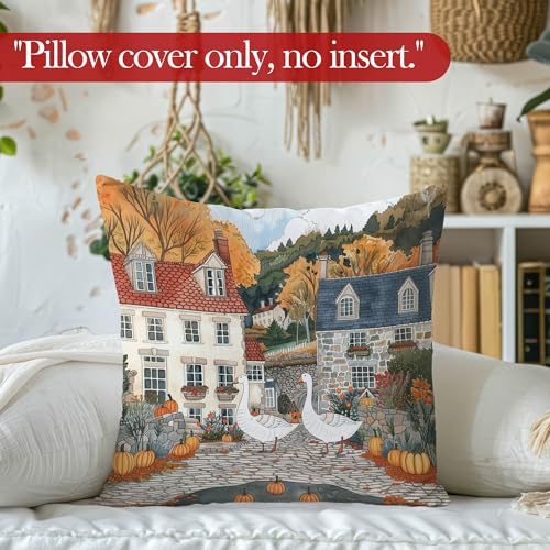 Fall Pumpkin Goose Throw Pillow Covers, Rustic Farmhouse Autumn Landscape Decorative Pillowcases Cushion Cases for Home Living Room Bedroom Couch Bed Decor, 18x18 Pillow Covers - color: Animal_23