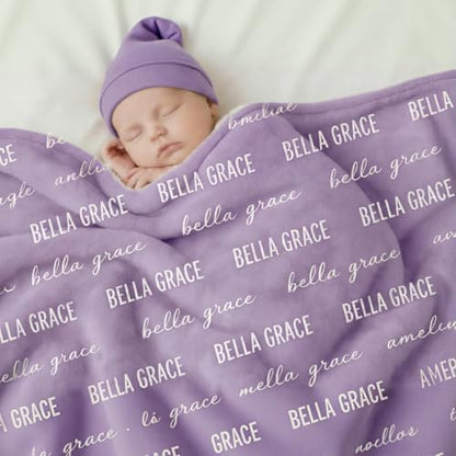 Ships Next Day, Personalized Baby Blanket with Name - Custom Newborn Hospital Swaddle Blanket, Super Soft Plush Flannel Baby Gift for Birth Announcement Shower Easter Gifts for Toddler Kids - color: Light Purple
