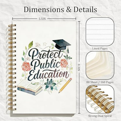 Retro Protect Public Education Teacher Spiral Notebook, Teacher Appreciation Gifts Notebooks for Note Taking, Teachers Graduation Gifts, Teachers Office Supplies, Coworker Gift, 5.5x8.3 Inch - color: Colour-5