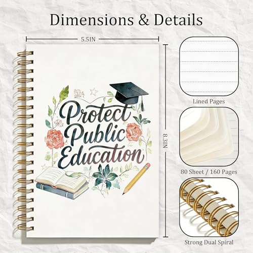 Retro Protect Public Education Teacher Spiral Notebook, Teacher Appreciation Gifts Notebooks for Note Taking, Teachers Graduation Gifts, Teachers Office Supplies, Coworker Gift, 5.5x8.3 Inch - color: Colour-5