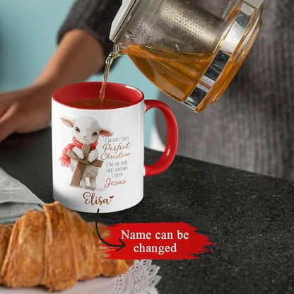 Custom Christian Ceramic Cup With Adorable Lamb And Cross Design, Spiritual Accent Mug 11oz, 15oz - Personalized Name Religious Coffee Mug, Christian Themed Cup Gifts - color: XUA-324-1557-SHEEP AND CROSS MUG