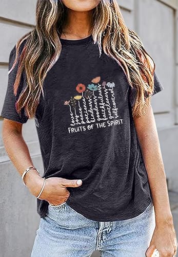 Women's Christian Shirt Fruit of The Holy Spirit Flower T-Shirt Inspirational Bible Text Top - color: Z-q6013-black, size: Small