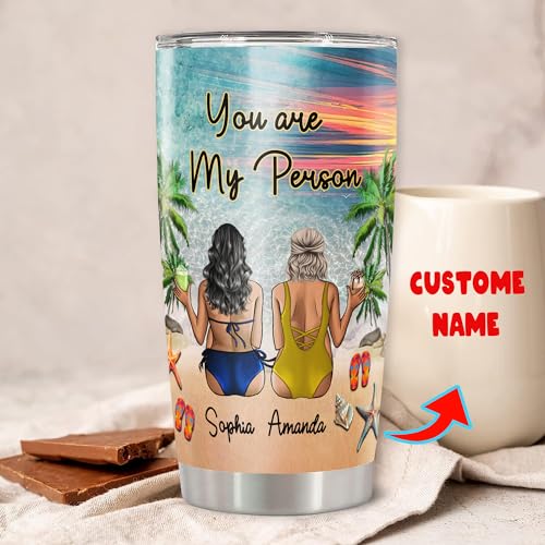 Personalized Best Friend Tumbler Besties Beach Summer Insulated Travel Coffee Mug Cup with Lids Stainless Steel 20 30 Oz Gifts for Sisters Bestfriend Her - color: Sister 494