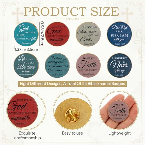 24 Pcs Christian Pins Bulk Jesus Pins Christ Bible Verses Gift Bulk Jesus Enamel Lapel Pin Christian Party Favors Church Gifts Metal Badge Brooch Lapel Pin for Women Men Bag Hat Clothes