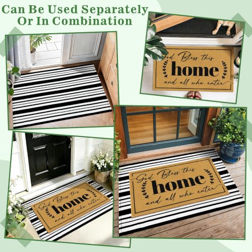 2 Pcs Christian Door Mat Welcome Mats for Front Door Striped Layering Rugs - color: 2 Pcs Coir Home