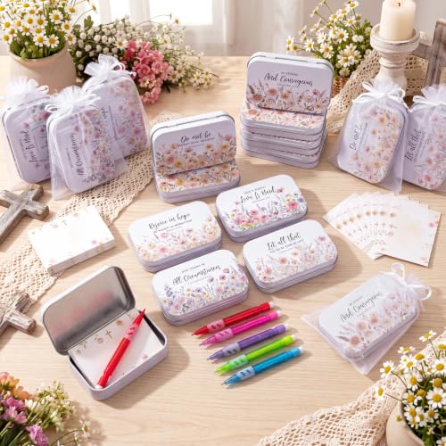 140Pcs Christian Gifts for Women, Prayer Boxes with Prayer Cards and Pencil - style: Pastel Floral