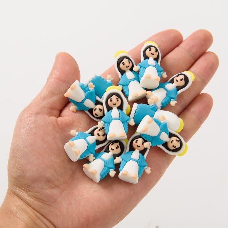 40 Pcs Mini Jesus Loves You Figurines Tiny Virgin Mary Figurines Little Miniature Religious Christ Savior Figures to Hide and Seek for Sunday Easter Egg Stuffers Gift (Multicolor&Blue)