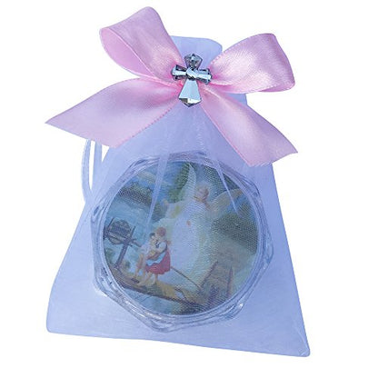 WE First Communon Baptism Pink Scented Rosary Favor - 12 Guardian Angel Rosaries with individual Gift Box and Decorated Pouches
