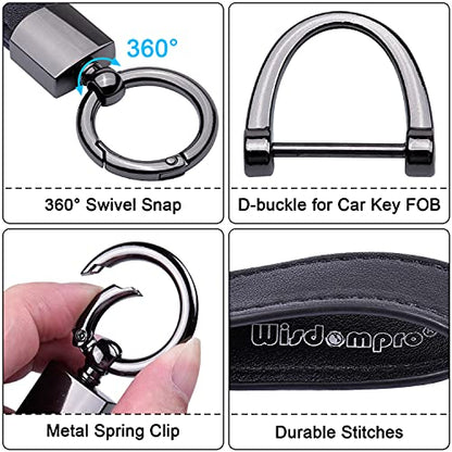 Wisdompro Genuine Leather Car Keychain, Universal Key Fob Keychain - color: Black