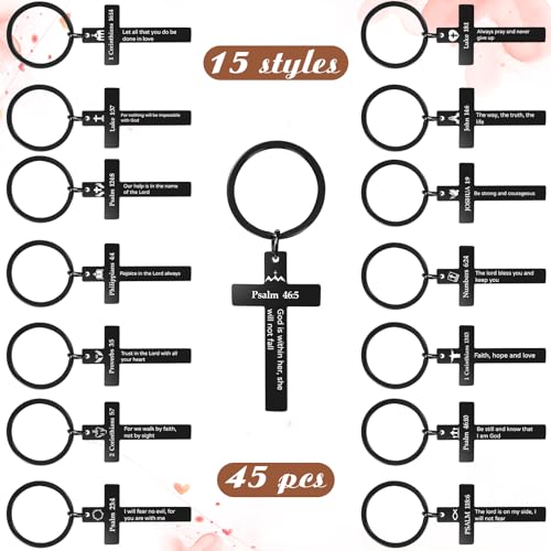 45 Pcs Christian Cross Keychain Bulk 15 Styles - color: Black, style: Bible