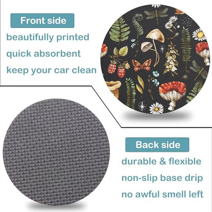Car Cup Holder Coasters, 2 Pack – 2.75" Universal Auto Anti-Slip Insert Coaster, Rubber Car Coasters, Personalized Car Accessories for Women & Men (Woodland Mushrooms) - color: Woodland Mushrooms