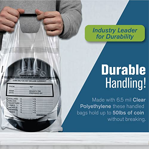 BankSupplies Poly Coin Bags 13 x 22 Tamper Evident Handled Coin Bags 50 Pack - size: 13 x 18 inches