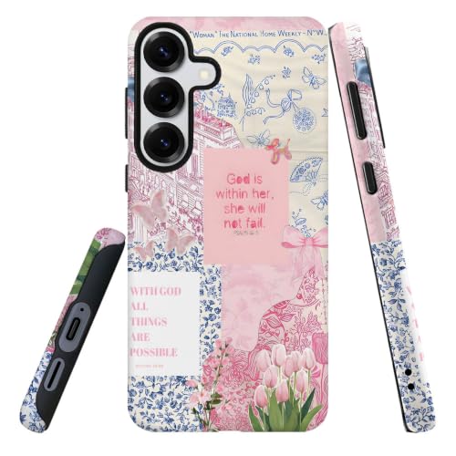 Compatible with Samsung Galaxy S25,2-in-1 Frosted Phone Cover Shockproof Case - Bible Verse Pink Tulip Flowers - color: Bible Verse Pink Tulip Flowers, size: Samsung Galaxy S25