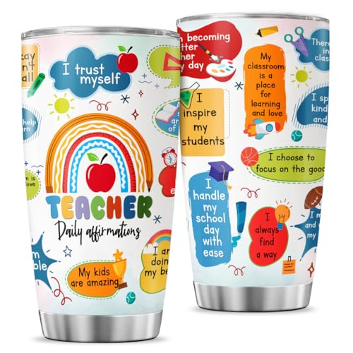 Teacher Affirmation Gift for Women, Daily Positive Quote Design Stainless Steel 20oz Insulated Tumbler, Inspirational Cup for School Educators - color: Teacher Life 39