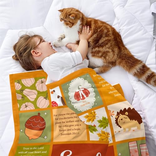 Custom Name Fall Blanket Autumn Soft Cozy Harvest Blanket for Verse Blankets with Inspirational Thoughts and Prayers Religious Boys Girls Kids Adults Halloween Christmas Birthday Christian Gifts - color: Autumu-01
