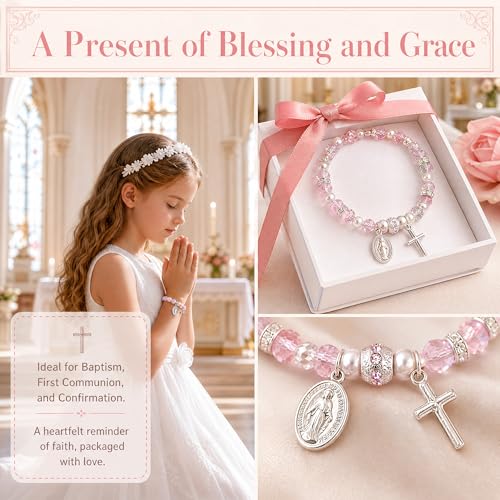 Women Stretch Rosary Bracelet Beaded Crucifix & Miraculous Medal - color: baptized christ2