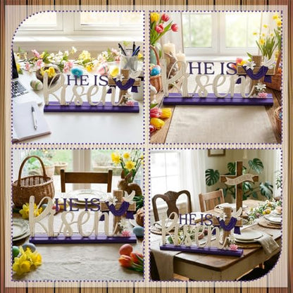 Cinnvoice He Is Risen Easter Decoration Religious Easter Table Sign Farmhouse Metal Letter Christian Tabletop Centerpiece Signs Cross Spring Tiered Tray Decorations for Office Home Party Supplies