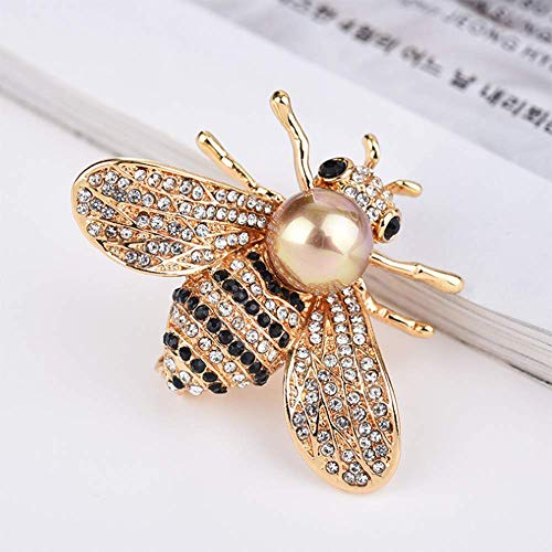 Honey Bee Brooches Crystal Insect Themed Bee Brooch Animal Fashion Shell Pearl Brooch Pin Gold Tone - color: gold pearl