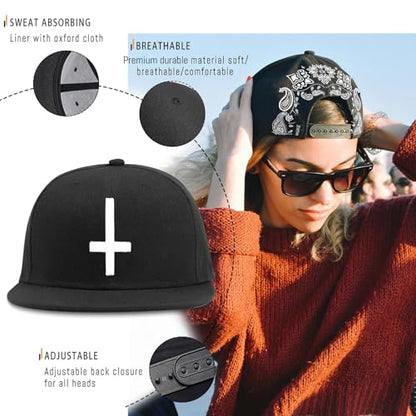 Embroidery Skull Skeleton Snapback Hats for Men Christian Jesus Cross Flat Bill Brim Hats for Men Fitted Baseball Hat Mens - color: Embroidered Cross 2