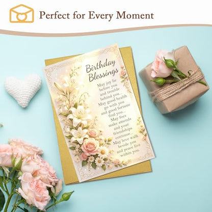 Qiliji Religious Birthday Blessings Card, Christian Birthday Card for Men Women, Religious Bday Cards Gifts Friend Coworker Family - color: Birthday Blessings